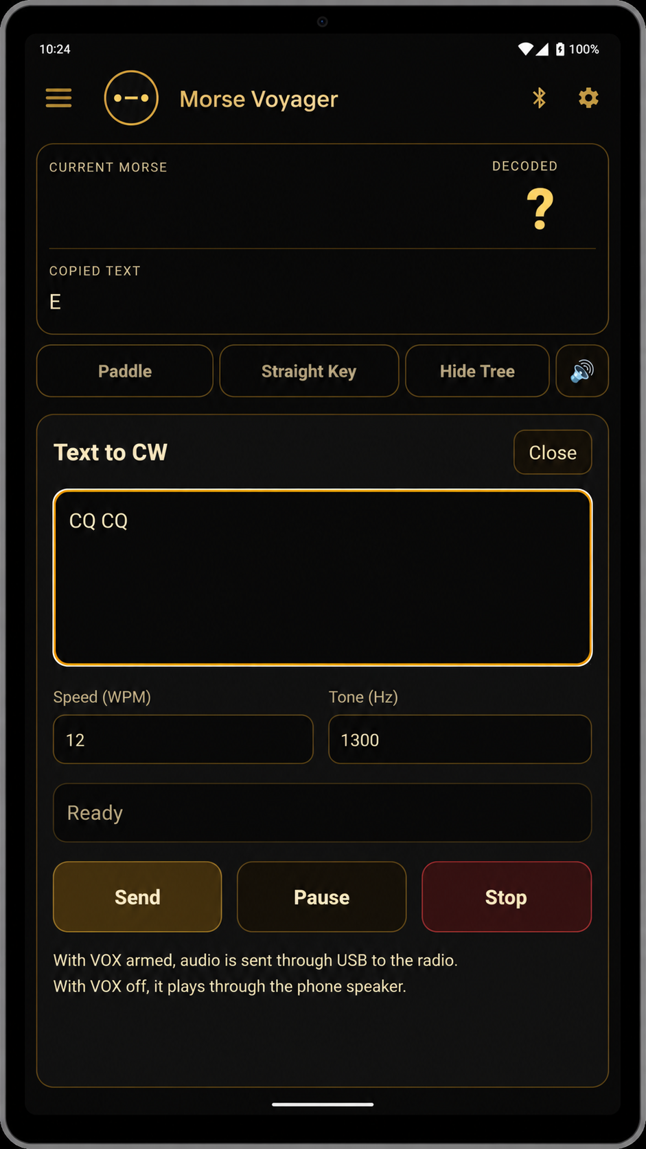 Morse Code Trainer prosigns and reference screen